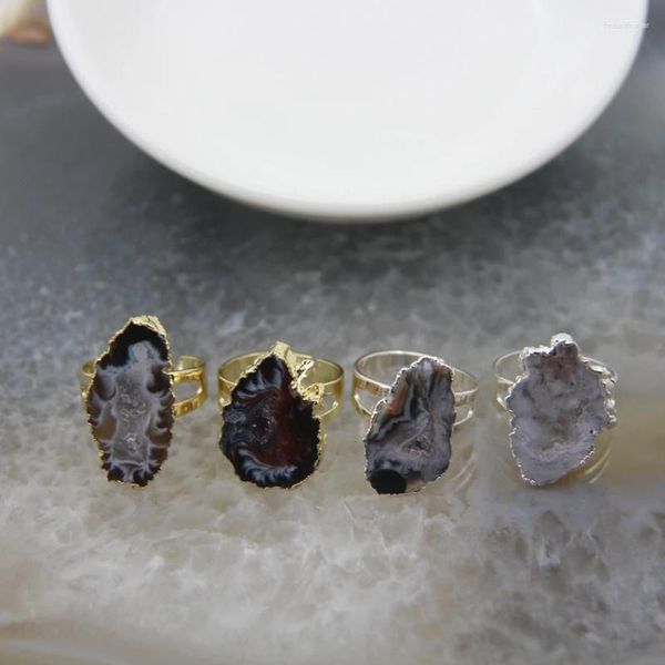 Clusterringe natürliche Spitzenagaten Geode Quarz Druy Mode verstellbar schwarz weiße druzy Frauen Finger Ring Heilungsschmuck