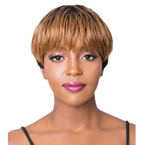 Pixie Cut Perücken menschliches Haar Keine Spitze vorne Perücken Kurzpixie geschnitten glühlose Perücken vorgezogen Ombre Braun farbige kurze Bob -Perücke für schwarze Frauen