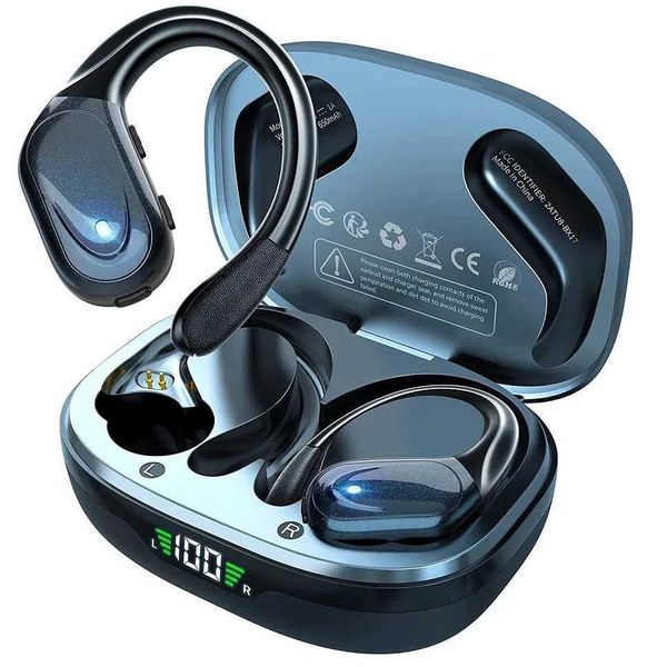 Fones de ouvido do telefone celular Bluetooth 5.3 Earónos com controle de botões de microfone para redução de ruído esportes fones de ouvido à prova d'água J240508