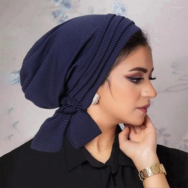 Roupas étnicas Mulheres muçulmanas Hijab plissado plufle Moda turbana de cor sólida lenço de cabelo Capace de cabelo Islâmico Cancer Chemo
