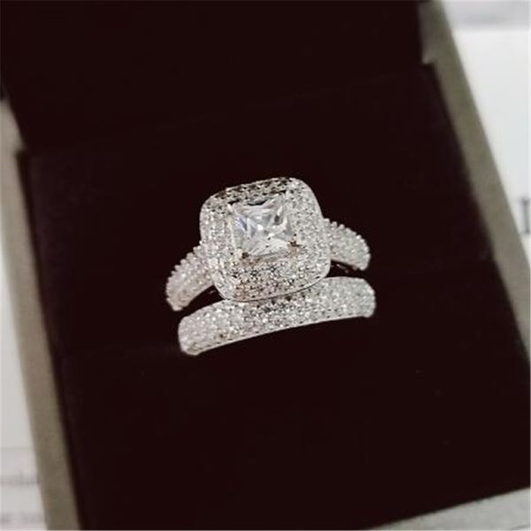 Vecalon 188pcs topaz simulato diamante cz 14kt bianco oro riempito 3 in 1 anello della fede nuziale set per donne sz 5-11 272d