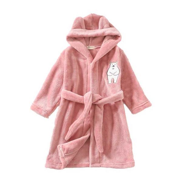 Pyjamas Winter New Night Cat Solid Fleece Bad geeignet für Kinder Langscheine mit Kapuze-Nachtwäsche Casual Lounge Kleidung und Mädchen im Alter von 2-12L2405 geeignet