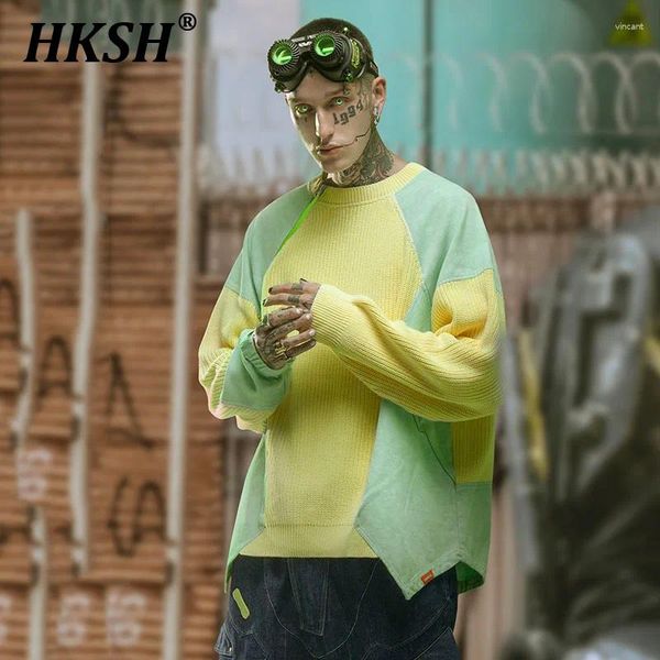 Erkek Sweaters HKSH Tide Niş Tasarım Punk Street Giyim Kazak Gevşek Yuvarlak Yaka Külot Renk Kontrast Kombinasyonu Sonbahar Kış HK1151