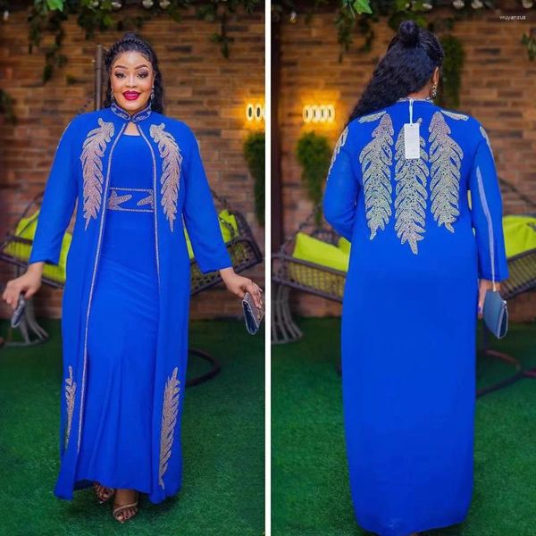 Abbigliamento etnico 2024 Abito da sposa da donna africano Spring e Autunno a maniche lunghe Blu Nero Blu Shot Set di pantaloni musulmani Abaya