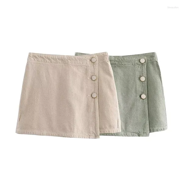 Shorts femininos verão duplo lapela assimétrica mini 2024 moda casual cintura alta bolso de saia jeans sexy calças