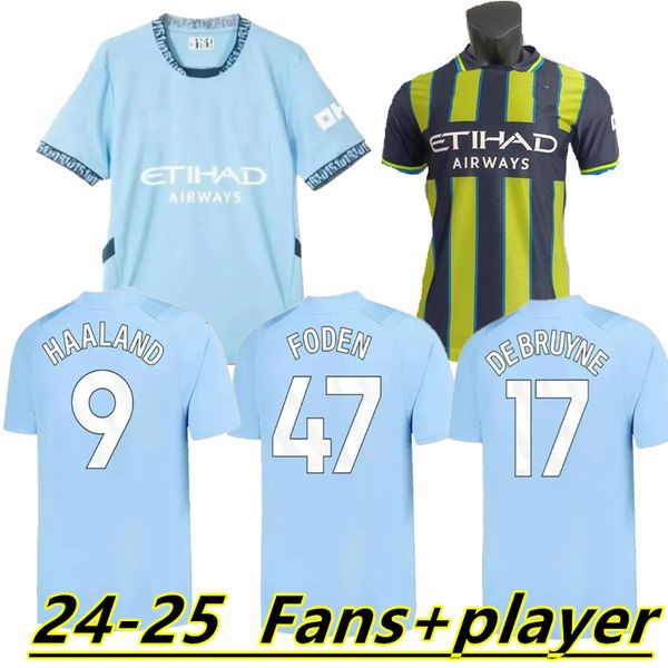 24 25 Haaland Soccer Jerseys Grealish Sterling Mans Cities Mahrez Fãs Versão Gk Kit de Bruyne Foden Camisa de futebol Kit Kit Uniform Uniforme Goletizador Purple Golice 88888