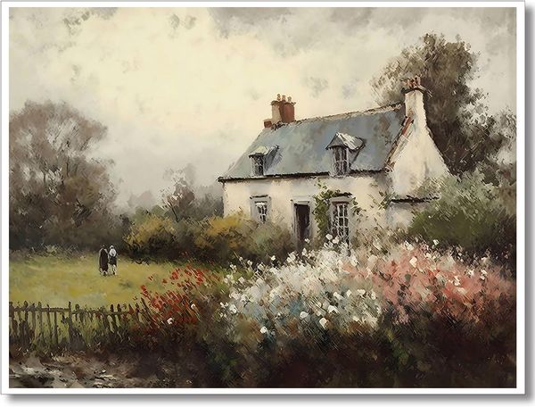 Paisagem vintage de pintura a óleo pintura a óleo de lona arte de parede antiga chaleira ao ar livre jardim de primavera decoração de parede rústica bedroom estética