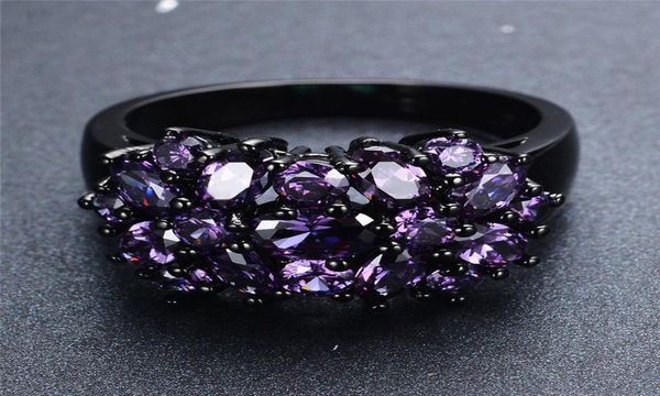 Pequenos anéis de flores de estrela de zircão de zircão roxo oval para homens homens vintage Black Gold Multicolor Stone Anel Feminino Jóias de Casamento4786396