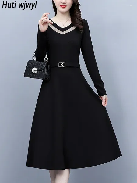 Abiti casual autunno inverno chic chic sexy midi donne eleganti abbigliamento da notte di lusso 2024 coreano vintage Hepburn Long