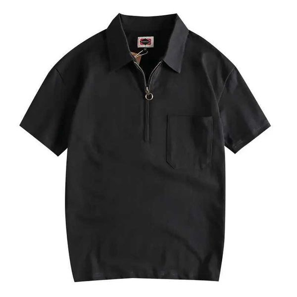 Camisetas de decote masculino Camiseta 100 Camisa pólo preta de algodão puro com zíper tampo liso de moda atacadista Cool, roupas baratas xl j240506