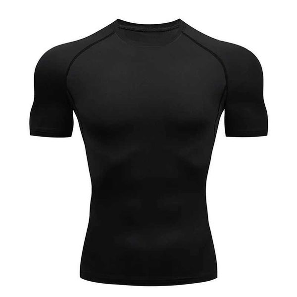 Camisetas masculinas comprimidas de mangas curtas pretas de sete peças de sete peças de proteção solar camiseta longa Segunda pele Exercício de secagem rápida H240508