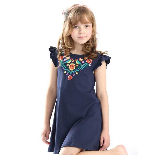 Abiti da ragazza Sende calde per bambini Abiti da ricamo estivo Abito da cartone animato di alta qualità con applique Alcuni uccelli carini Nuovo Dressl2405