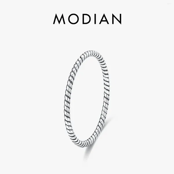 Ringos de cluster Modian simples 925 Sterling Silver Twisted Ring vintage Classic Retro Holiday Party Packable for Women Fine Fine Jewelry Gifts