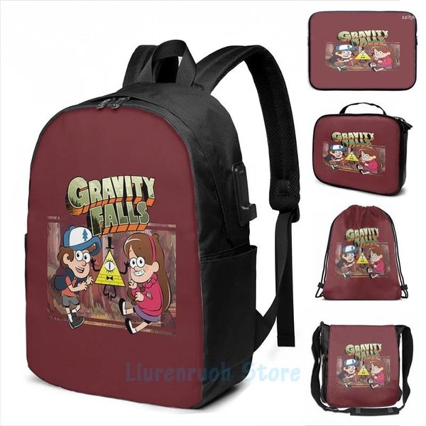 Zaino Funny Print grafico La caduta di tutta la gravità USB Charge Men School Borse Women Bag Travel Laptop