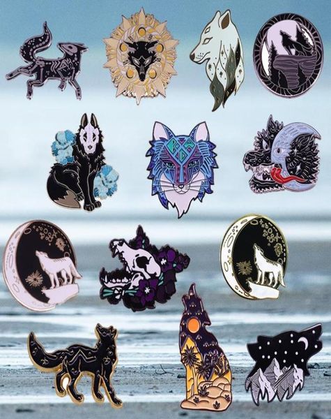 Pins Broschen Schädel Schädel Wolf Emaille Pin Okami Dunkle Romantik Brosche Tier Wildleben Abzeichen Dämon Kunst Schmuck 3952068