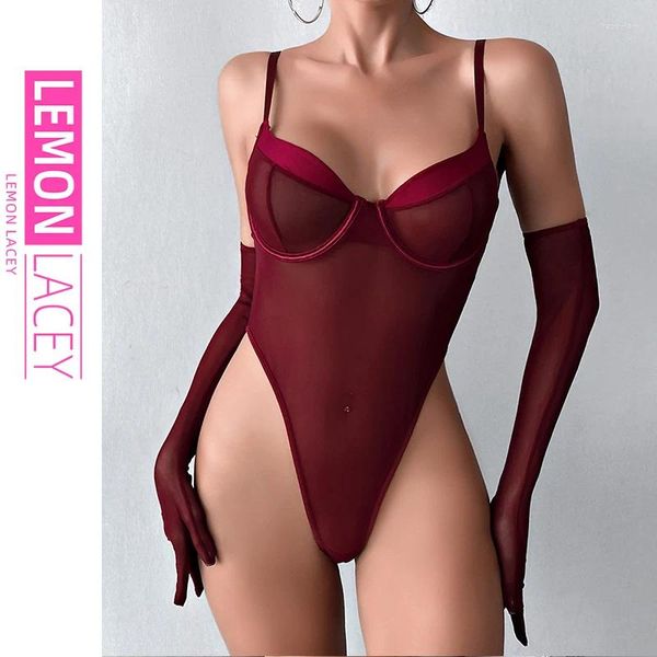 Bras define o macacão sexy e divertido renda transparente de malha de balé adulto ginástica de terno de lingerie