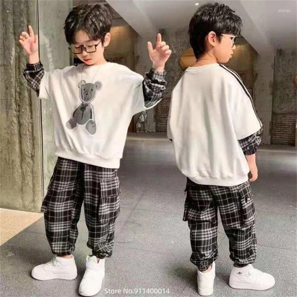 Roupas Conjuntos 2024 Moda Big Boys Sports Suits O COLARCARTOON Top Set adolescente Spring Autumn Tracksuit Kids Sportswear 4-14 anos