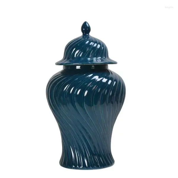 Vasos Chinese Blue Dark Ceramic Ginger Jar com tampa da sala de estar em casa de decoração de casa de estar