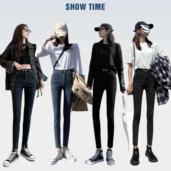 Jeans femminile primavera femminile e autunno egirl high waist slim cime 2024 Fashion Women Leggings Nero per pantaloni a matita femminile ZM