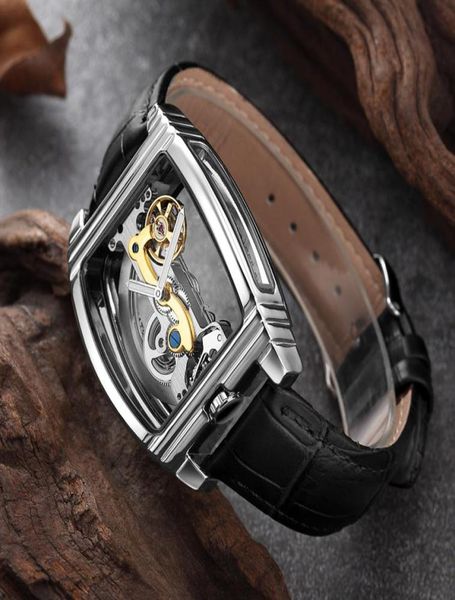 Herren Mode transparente Uhr Automatische mechanische Uhrenmännchen Leder -Gurt -Gurt -Marke Steampunk Self -Wicking Montre Homme7993681