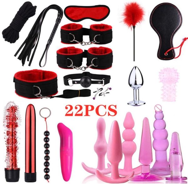 Jogos adultos Sextóias para casais BDSM Bondage Silicone Butt Plugs Dildo Massagre Vibrator Kit Set Y2011182771458