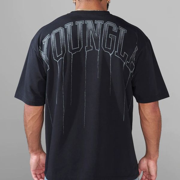 Юная мужская негабаритная футболка хлопчатобумажная шея в спортзал с коротким рукавом спортивная футболка 240GSM Тяжелая ткань