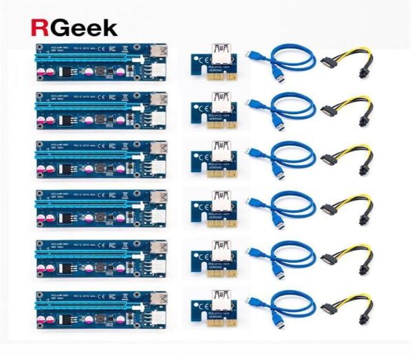 6pcs Golden Ver009 USB 30 PCIE RISER Ver 009S Express 1x 4x 16x Extender Riser Adapter Card Sata 15pin bis 6 Pin Stromkabel12084285