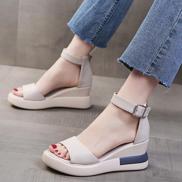 Sapatos casuais moda cor sólida cor boêmia de verão peep dedo utdges de fundo grosso sandálias planas planas chinelas elegantes sandalias mujer