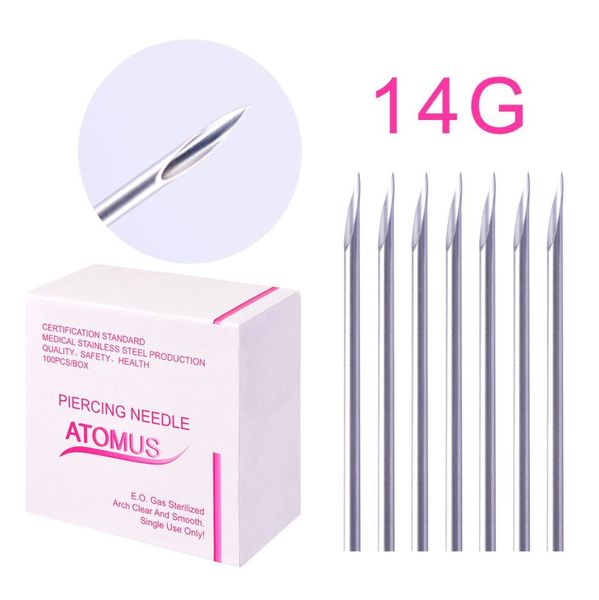 100 PCSBox 14G Dispositável Corpo estéril A agulhas de piercing para o nariz de ouvido Acessórios de tatuagem de tatuagem de suprimentos9468889