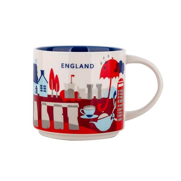 14oz Kapazität Keramik Ttarbucks City Tasse Britische Städte beste Kaffeetasse mit Originalbox England City 321b