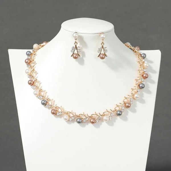 Ohrringe Halskette Braut Schmuck Set Imitation Perle Künstliche Kristall Halskette Exquisite Partyzubehör J240508
