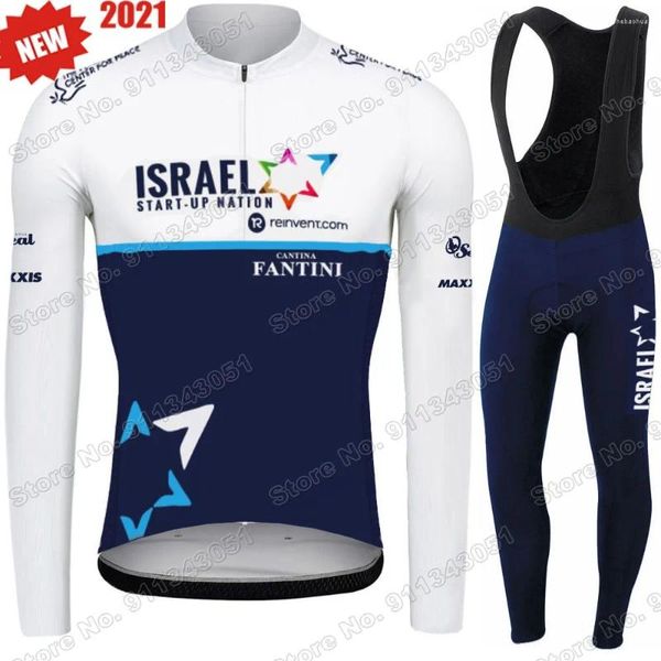 Racing Sets 2024 Summer Israel Start Up Nation Cycling Jersey Set Clothing Suit de roupas de manga longa MTB Bike Road Bib ROPA