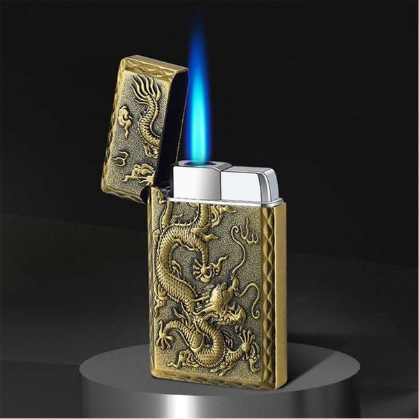 Dragon d'acciaio cinese Accensione Flame Flame Lighters Personalità Vorgolare Gas creativo Cigigera più leggero all'ingrosso