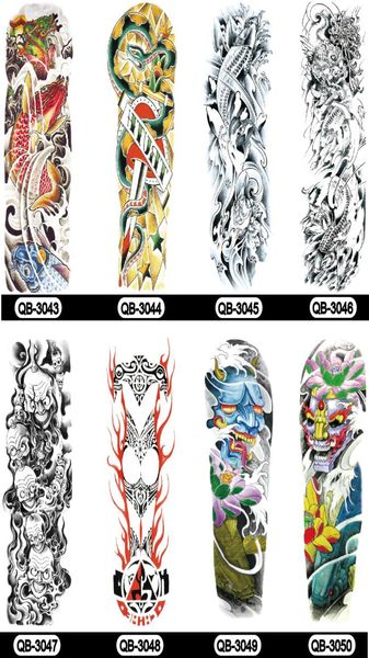 69 estilo 4817cm Full Arm Skull Tattoo Sticker Fish Lotus Arte temporária Transferência de água Fake Tatoo Sleeve8325931