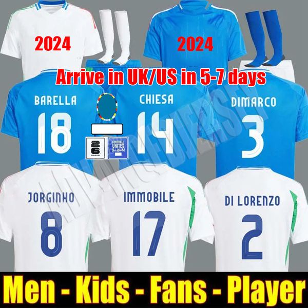 Euro 2024 Italia Maglie da calcio 24 25 Fan Player Versione Maglie da Caldio Verratti Chiesa Gnonto Shirt calcistica Pinamonti Politano Grifo Shirt da calcio Kit Kit