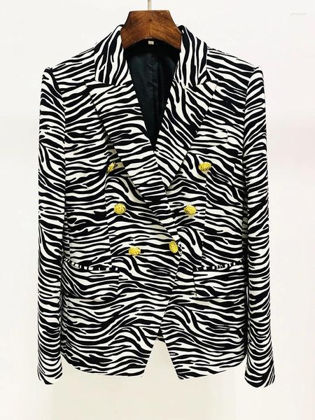 Ternos femininos High Street EST 2024 Jaqueta de designer Botões de leão de peito duplo Zebra Blazer Slim Blazer