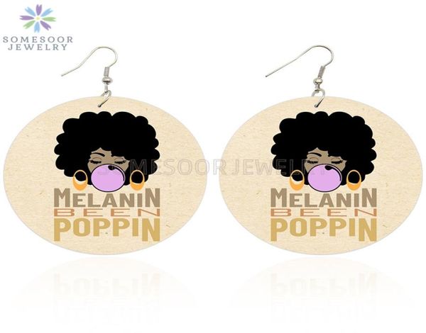 Somesoor Melanin war poppin afrikanischer Holzabfall Ohrringe Bubble Gum Girl Afro Naturhaardesign Dangle Schmuck für Frauen Geschenke4774289