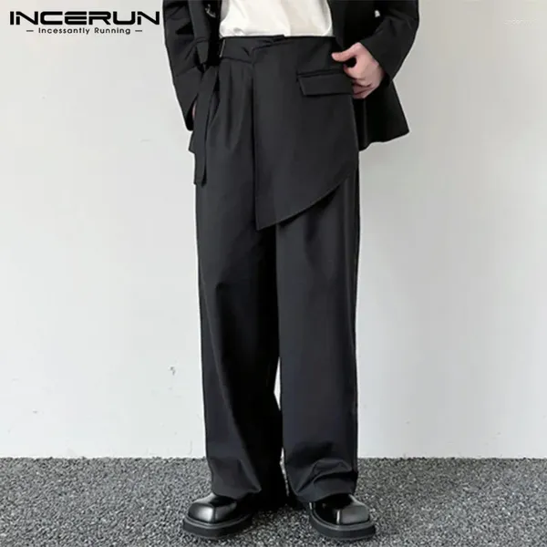 Calça masculina incerun 2024 calças coreanas de estilo coreano Sollish Solly Irregular Design Pantalons Casual Streetwear vendendo longa S-5xl