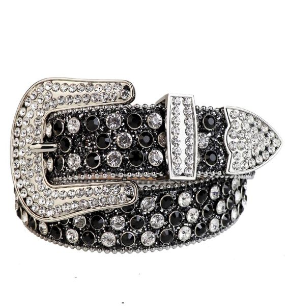 Cintura di cristallo glitter in argento nero con fibbia d'argento rimovibile cowboy bling bling bling cintura di strass per uomini 8519893