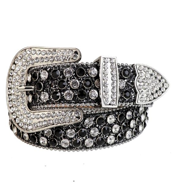 Moda Black Black Glitter Crystal Belt com fivela prateada removível cowboy ocidental bling bling shinestone cinturão homens 8519893