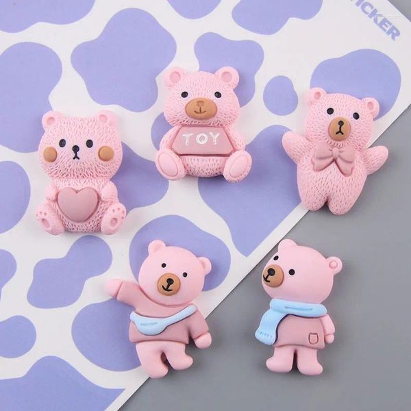 Figurine decorative da 100 pezzi Kawaii Pink Bear Animal Resin Charm's Toy's Toys Crafts Feing Decoration Decoration Scrapbook Gioielli Accessori
