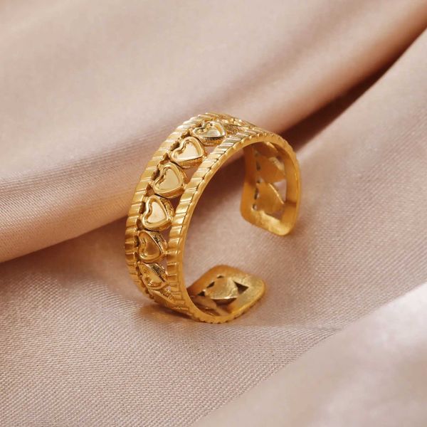 Обручальные кольца Skyrim нержавеющая сталь Hearts Open Ring Women Women Boho Finger Ring