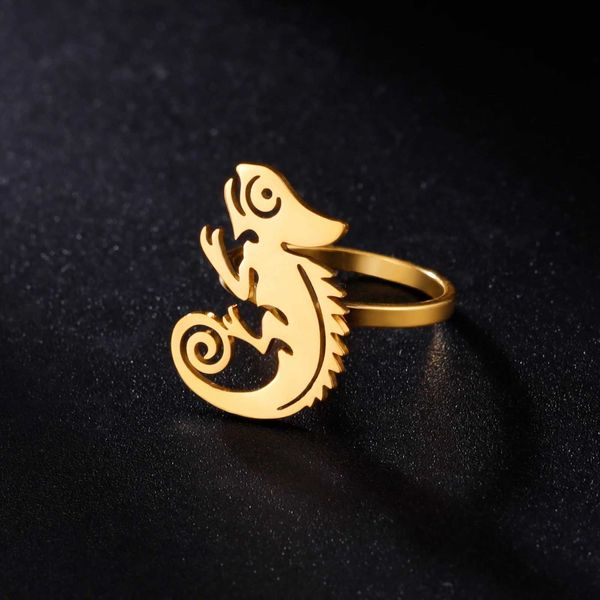 Обручальные кольца Skyrim Cool Lizard Ring Кольцо из нержавеющей стали, женщины, мужчина, кольца, панк Хипхоп Хамелеон Животные ювелирные украшения новый в оптом