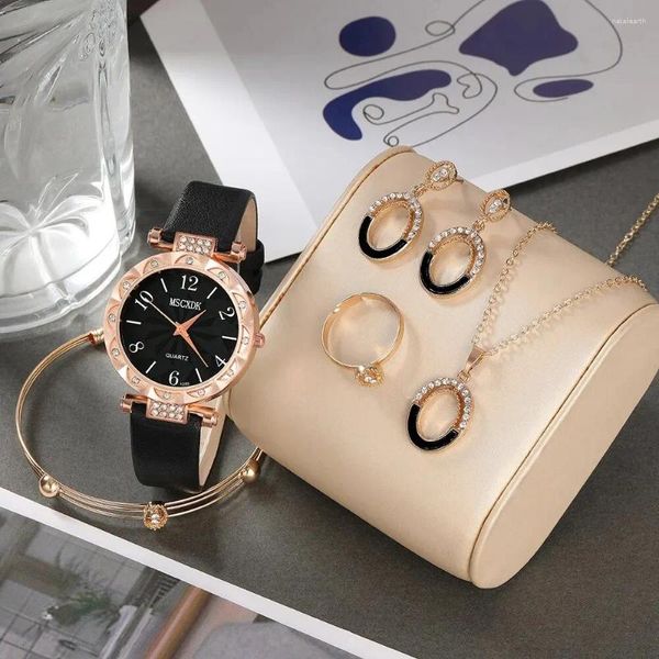 Orologi da polso 6pcs Set Women's Watch's Watch's Elegant Elegant Analog Quart Gioielli da polso Orologio Montre Femme Regalo per Mamma lei