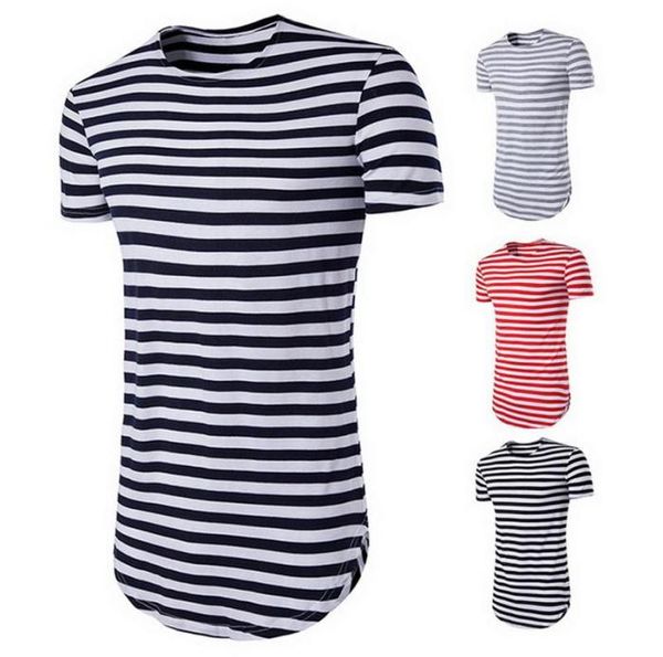 Совершенно новая полосатая футболка мужчина с коротким рукавом Oneck Tops Tees Summer Basic Classic Long Fit Mens Streetwear Clothing6901147