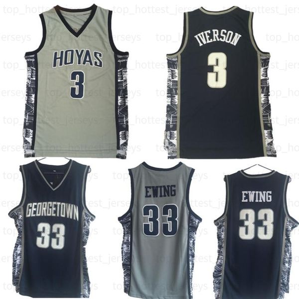 Hoyas 3 Iverson Basketball Mens Georgetown College Jersey 3 Allen 33 Patrick Ewing University Shirt Basketball Maglie grigie cucite Maglie grigia Me 283K