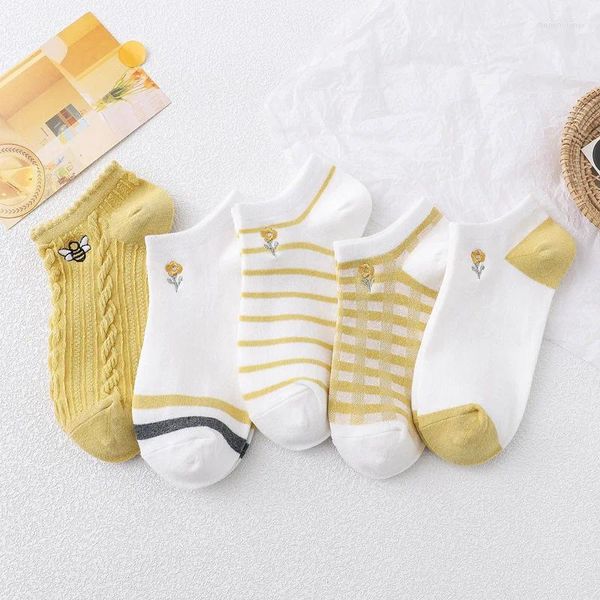 Frauen Socken Frauen Sommerboot Instagram Kurzes dünnes süßes Mädchen Biene Stickerei Cartoon Baumwolle