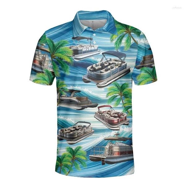 Herren Polos Das Schiff 3D Printed Casual Polo Shirt Sommer Mode Ropa Hombre Kurzarm Knopf Muster T-Shirt bequeme Top-T-Shirts