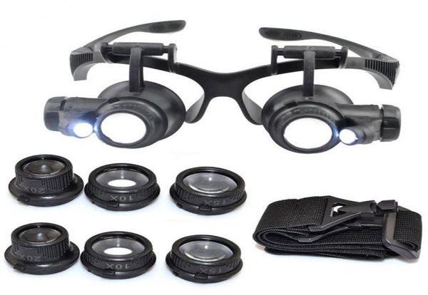 10x 15x 20x 25x Vergrößerungsglas -Doppel -LED -Leuchten Augenbrillen Objektiven Lupe Lupe Juwelier Uhr Reparaturwerkzeuge5477588