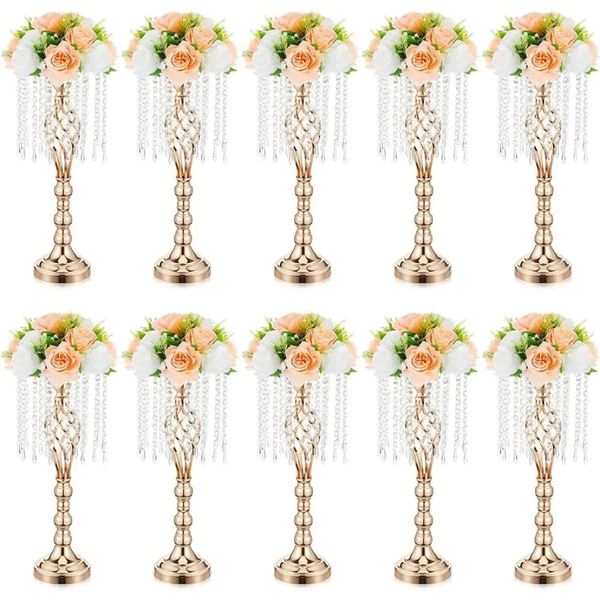 Gold Crystal Wedding Centerpieces 10 pcs217 polegadas para mesas com lustres de metal Stand Stand Decorações de casa Decoração 240429